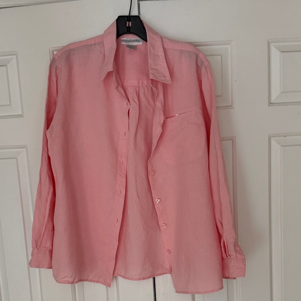 Chadwicks Soft‎ Pink 100% Linen Collared Button Down Shirt